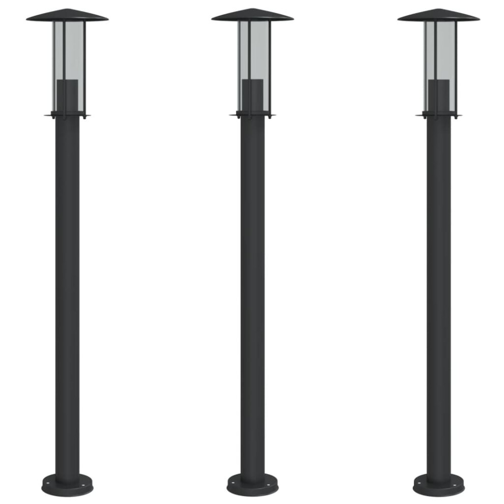 (black, 100 cm/ 3 pcs) vidaXL Outdoor Floor Lamps Garden Standing Lamp 3pcs Black Stainless Steel