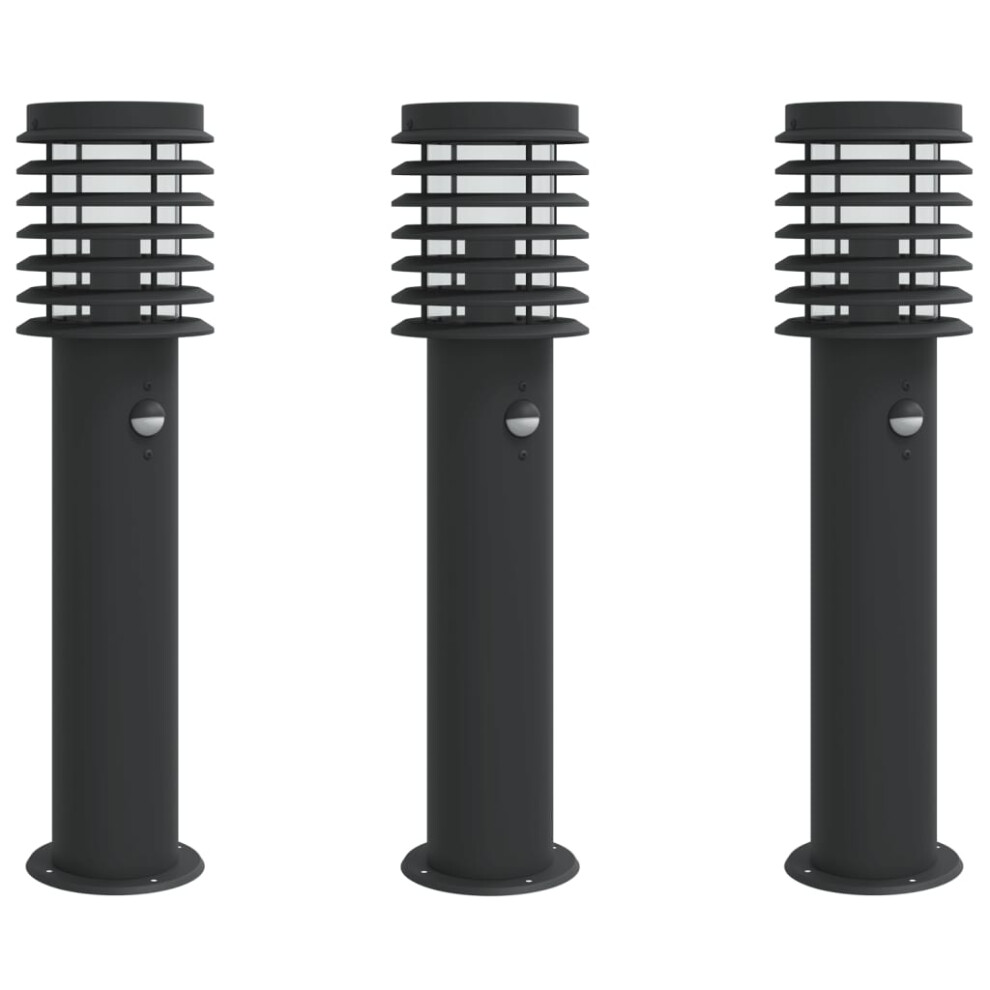 (black, 3 pcs/ with sensor) vidaXL Outdoor Floor Lamp Standing Lamp Floor Light Black Stainless Steel