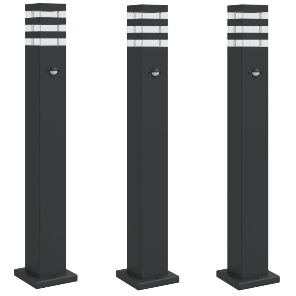 Vidaxl (With Sensor, 80 Cm/ 3 Pcs) Outdoor Floor Lamps With Sensors Pathway Standing Lamp Black Aluminium
