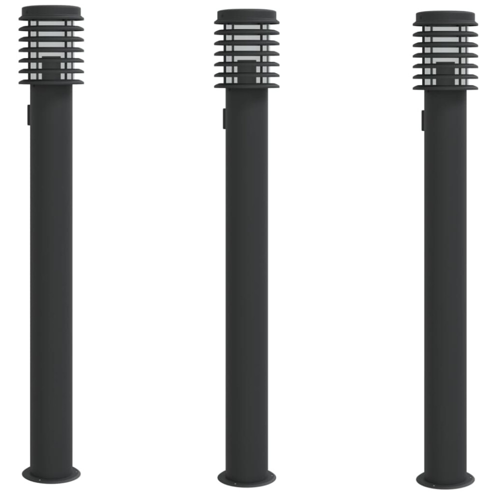 (black, 3 pcs/ with outlet) vidaXL Outdoor Floor Lamps Pathway Lights Garden Light Lamp Stainless Steel