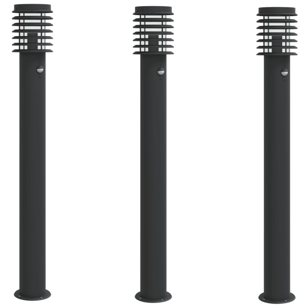 (black, 3 pcs/ with sensor) vidaXL Outdoor Floor Lamps Pathway Lights Garden Light Lamp Stainless Steel