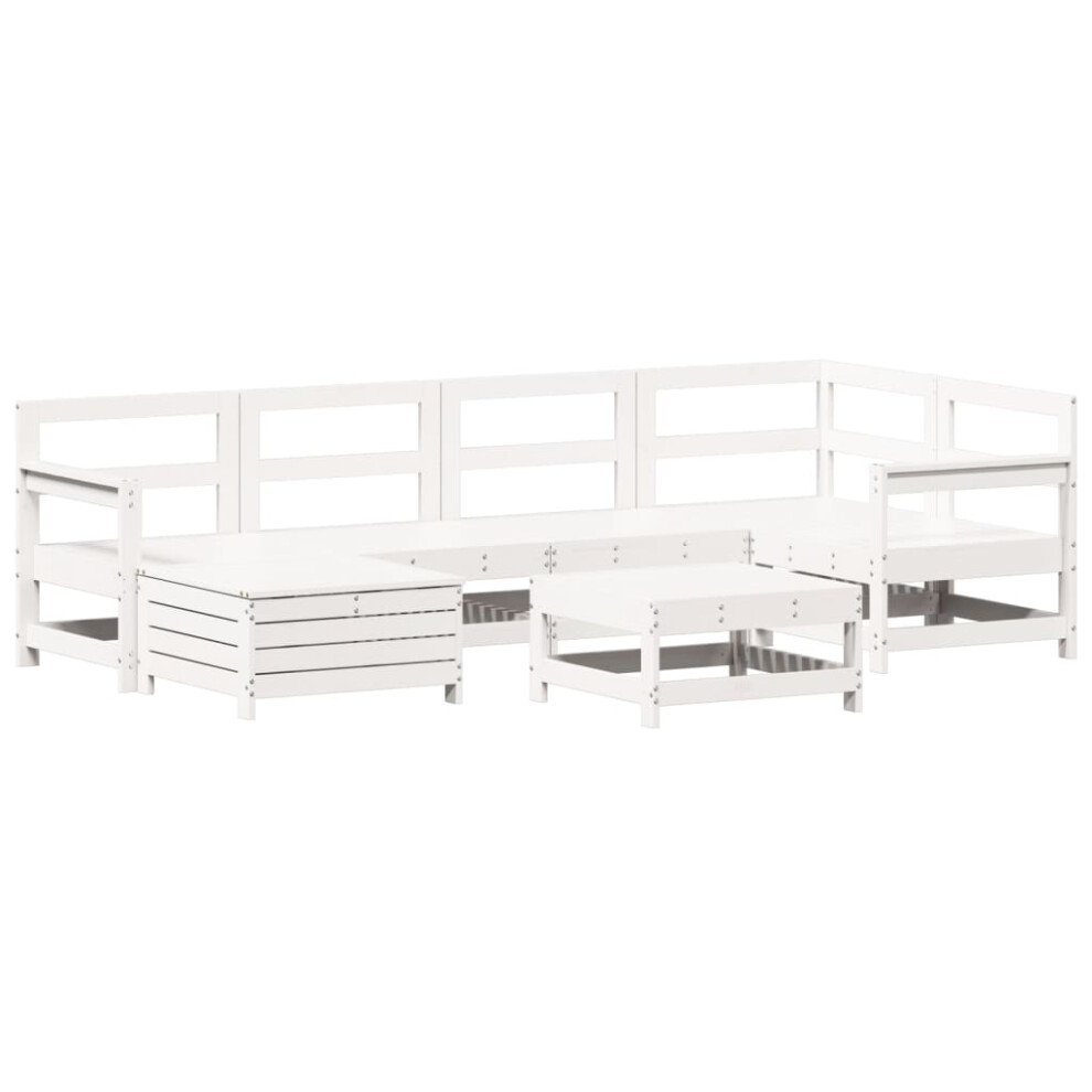 (white) vidaXL Garden Sofa Set 7 Piece Outdoor Sofa Corner Sofa White Solid Wood Pine