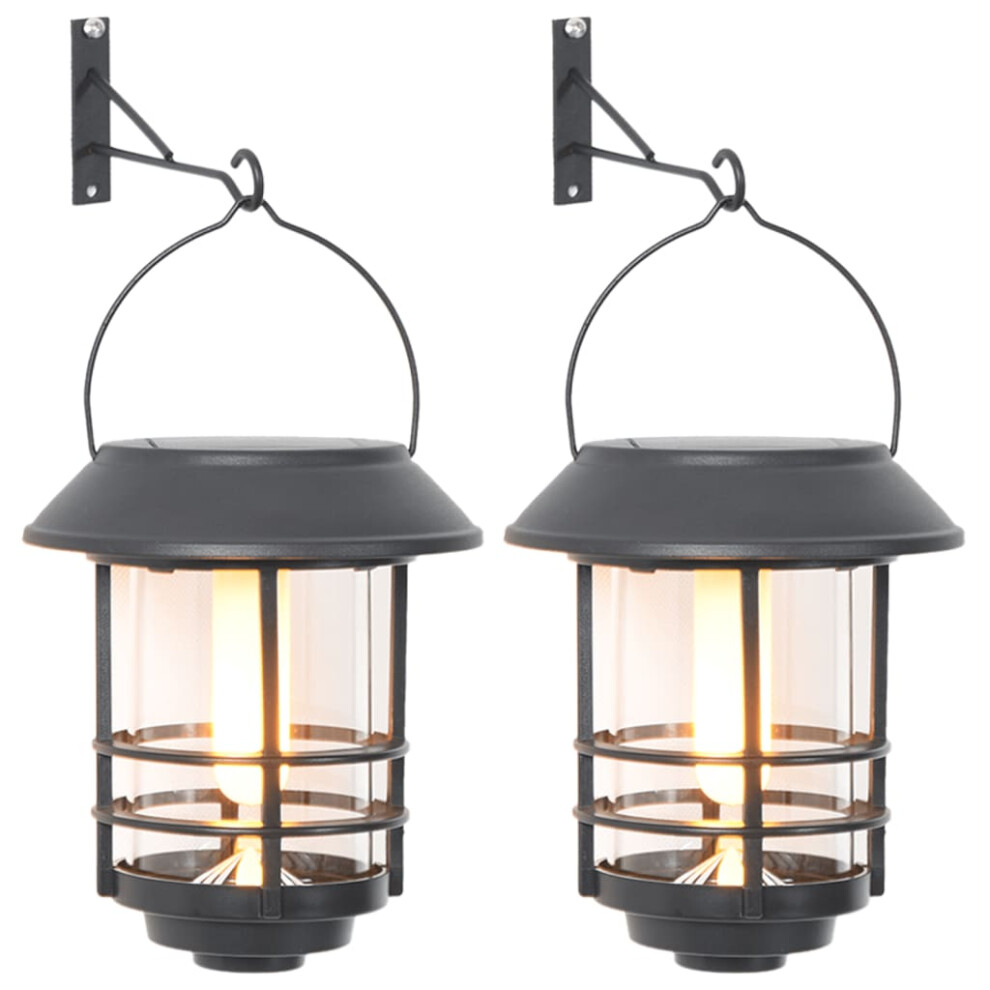 Vidaxl (Warm 2 Pcs) Solar Outdoor Wall Lanterns Pathway Lamp Wall Flickering Flame White/Light