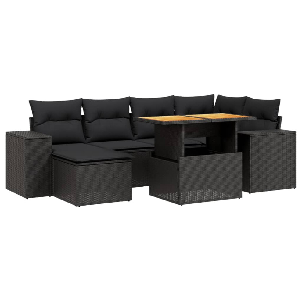 (black) vidaXL Garden Sofa Set 7 Piece with Cushions Outdoor Sofa Black Poly Rattan