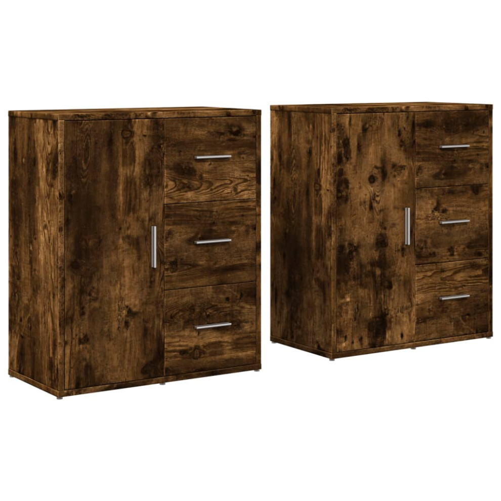 (smoked oak) vidaXL Sideboards Cupboard Cabinet Highboard 2 Pcs Smoked Oak Engineered Wood