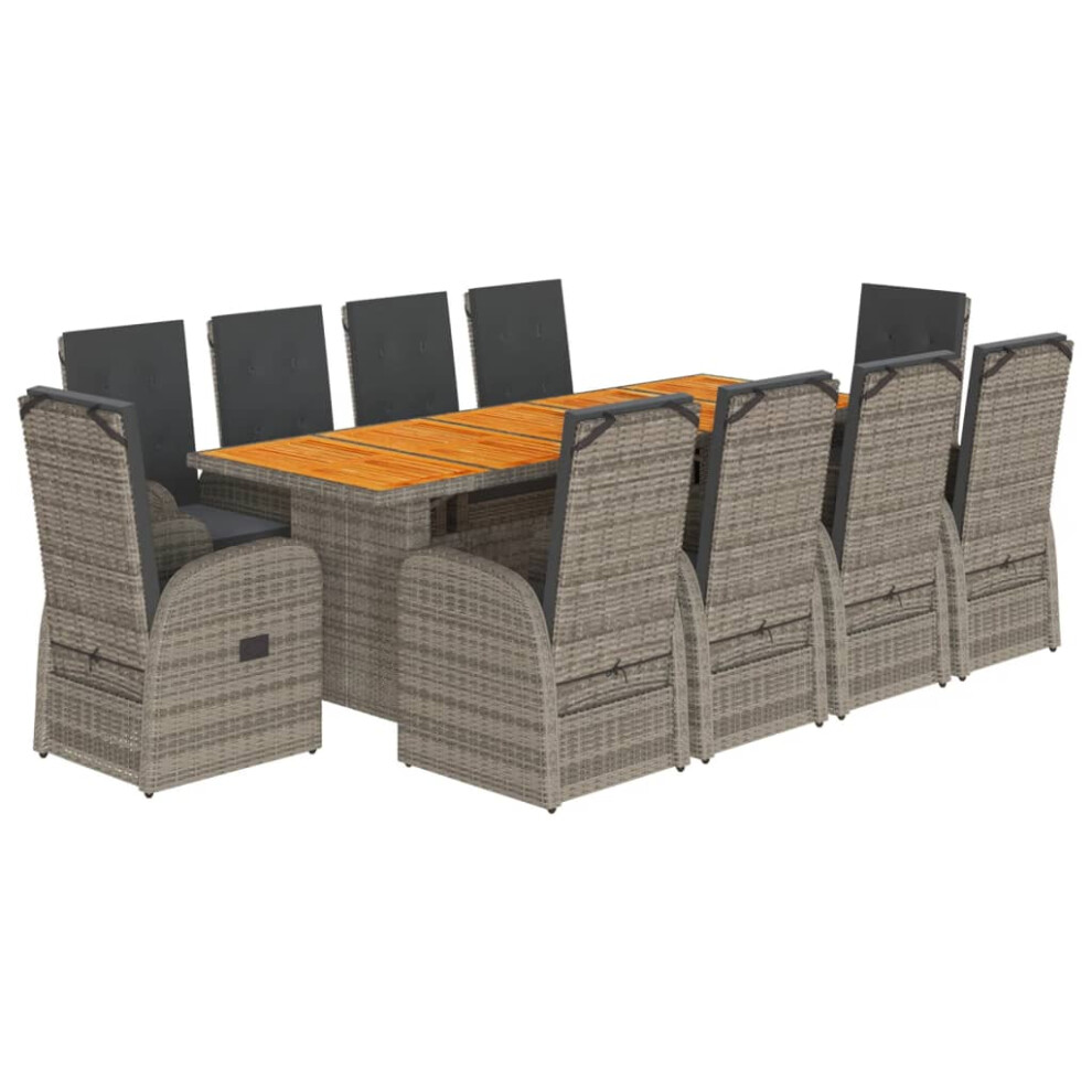 (chair/wood, 11 piece) vidaXL Garden Dining Set 9 Piece with Cushions Table & Chair Grey Poly Rattan