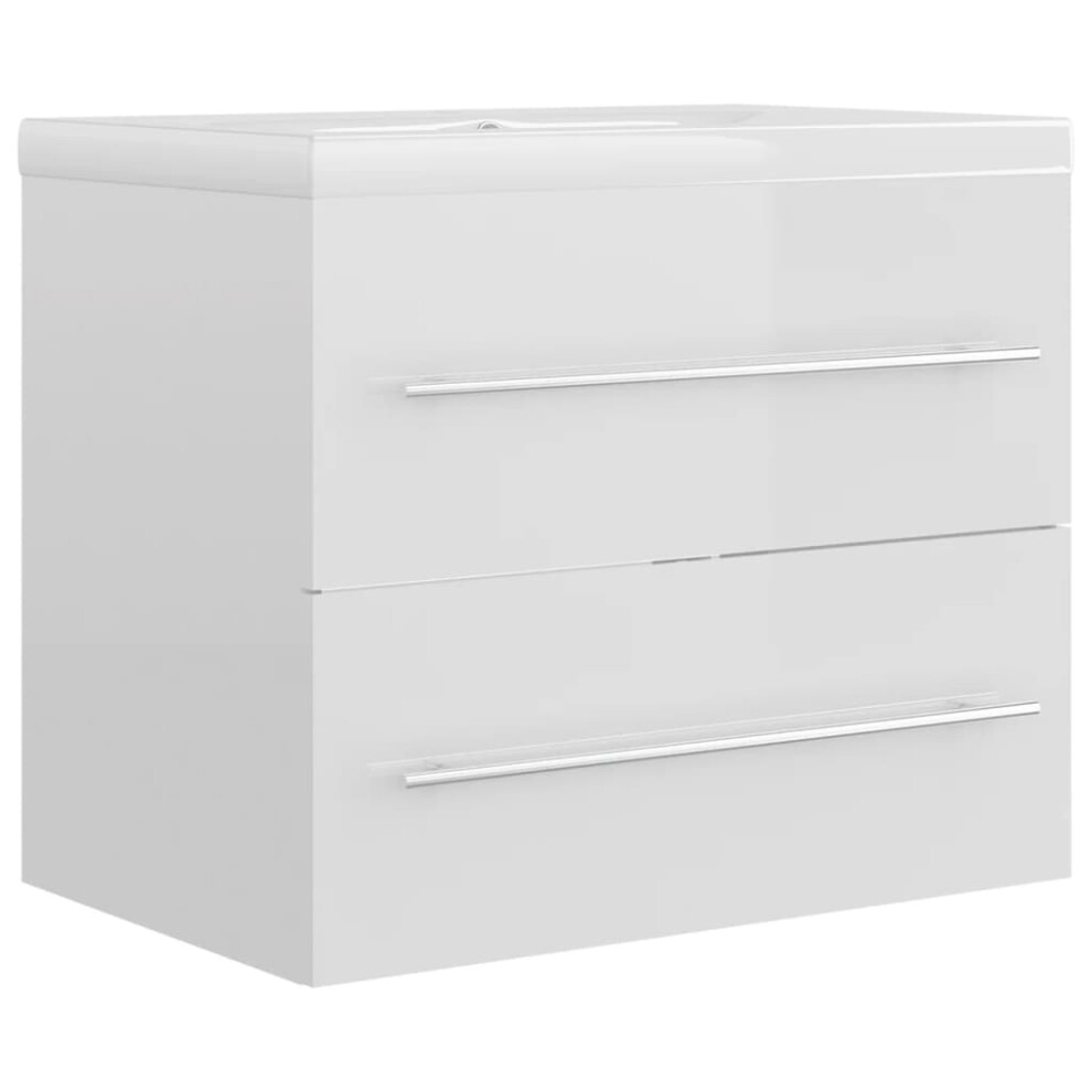 (high gloss white) vidaXL Sink Cabinet with Built-in Basin Smoked Oak Engineered Wood Sink Unit