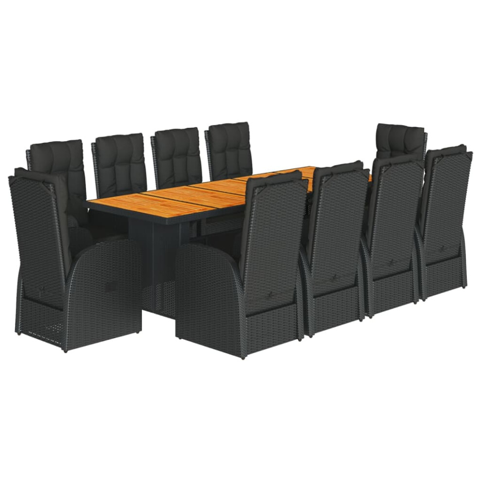 Vidaxl (Chair + Reclining Chair/Wood, 11 Piece) Garden Dining Set 7 Piece With Cushions Table & Chair Black Poly Rattan