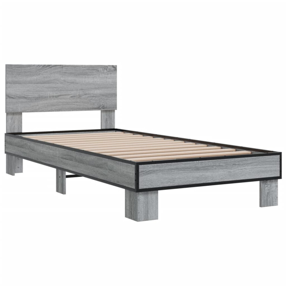 Vidaxl (Grey Sonoma, 75 X 190 Cm) Bed Frame Home Bed Base Sonoma Oak 90X200 Cm Engineered Wood And Metal