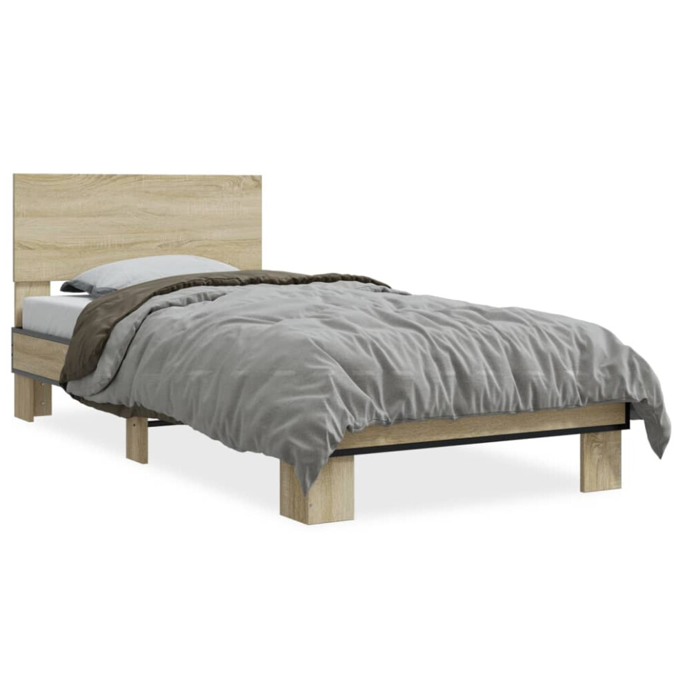 (sonoma oak, 90 X 200 cm) vidaXL Bed Frame Home Bed Base Sonoma Oak 90x200 Cm Engineered Wood And Metal