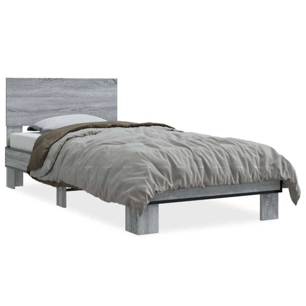 (grey sonoma, 90 x 190 cm) vidaXL Bed Frame Home Bed Base Sonoma Oak 90x200 cm Engineered Wood and Metal