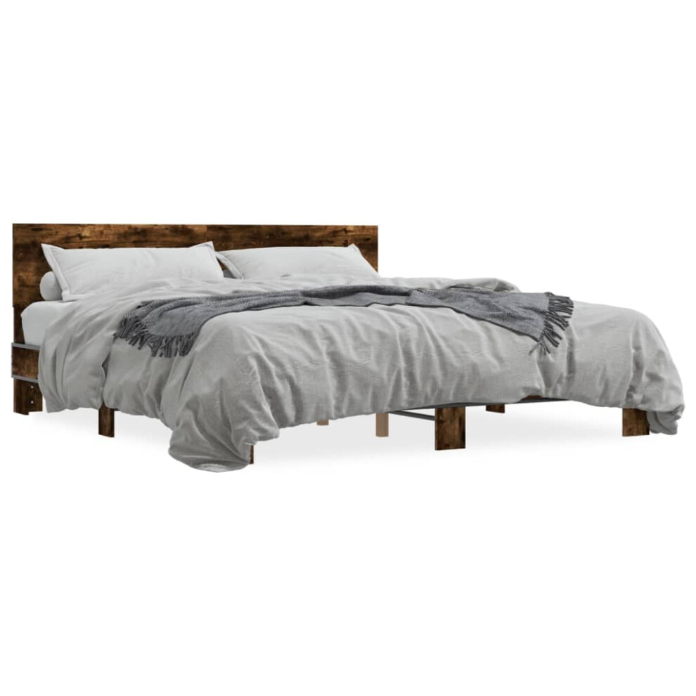 (smoked oak, 200 x 200 cm) vidaXL Bed Frame Home Bed Base Sonoma Oak 90x200 cm Engineered Wood and Metal