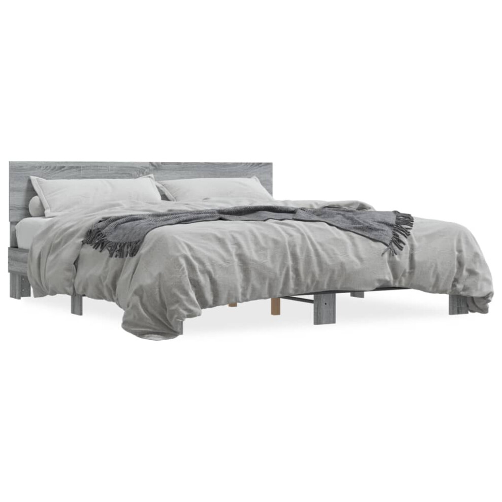 (grey sonoma, 180 x 200 cm) vidaXL Bed Frame Home Bed Base Sonoma Oak 90x200 cm Engineered Wood and Metal