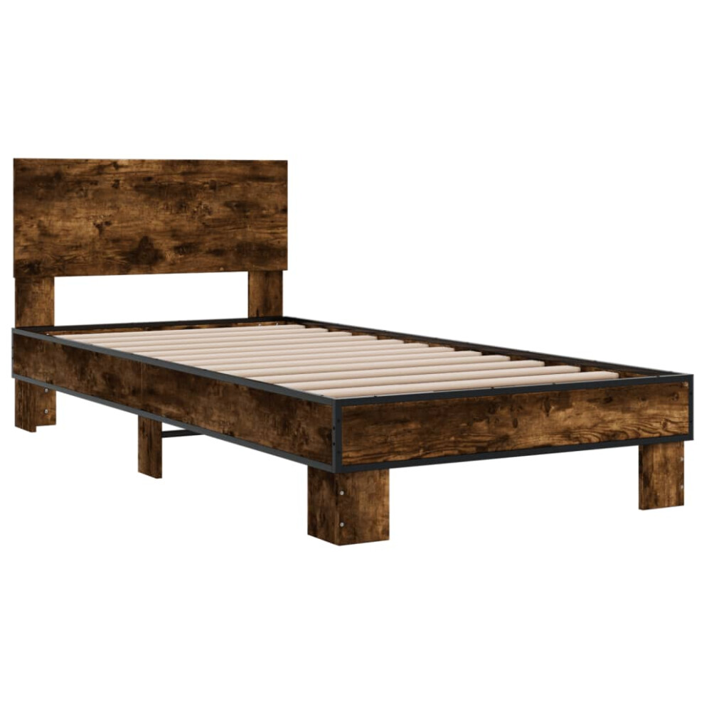 (smoked oak, 90 x 200 cm) vidaXL Bed Frame Home Bed Base Sonoma Oak 90x200 cm Engineered Wood and Metal