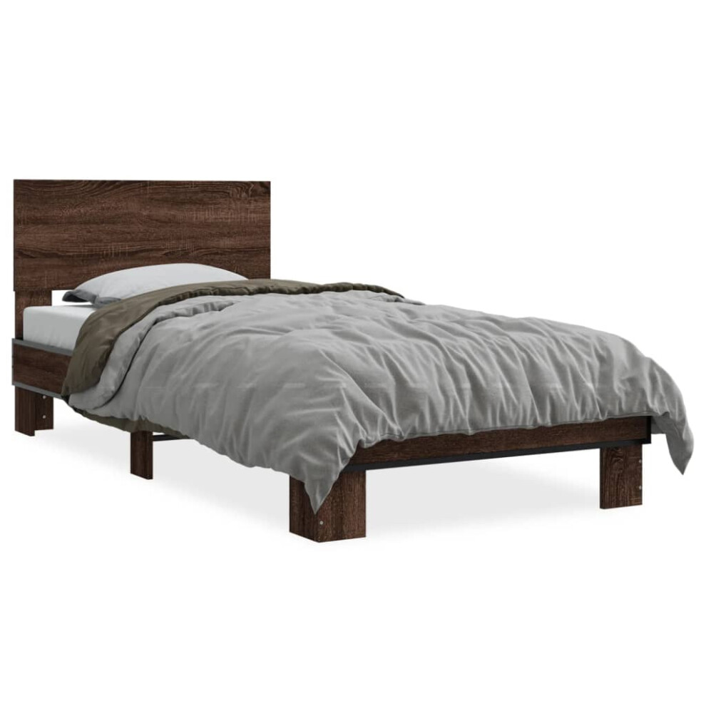 (brown oak, 75 x 190 cm) vidaXL Bed Frame Home Bed Base Sonoma Oak 90x200 cm Engineered Wood and Metal