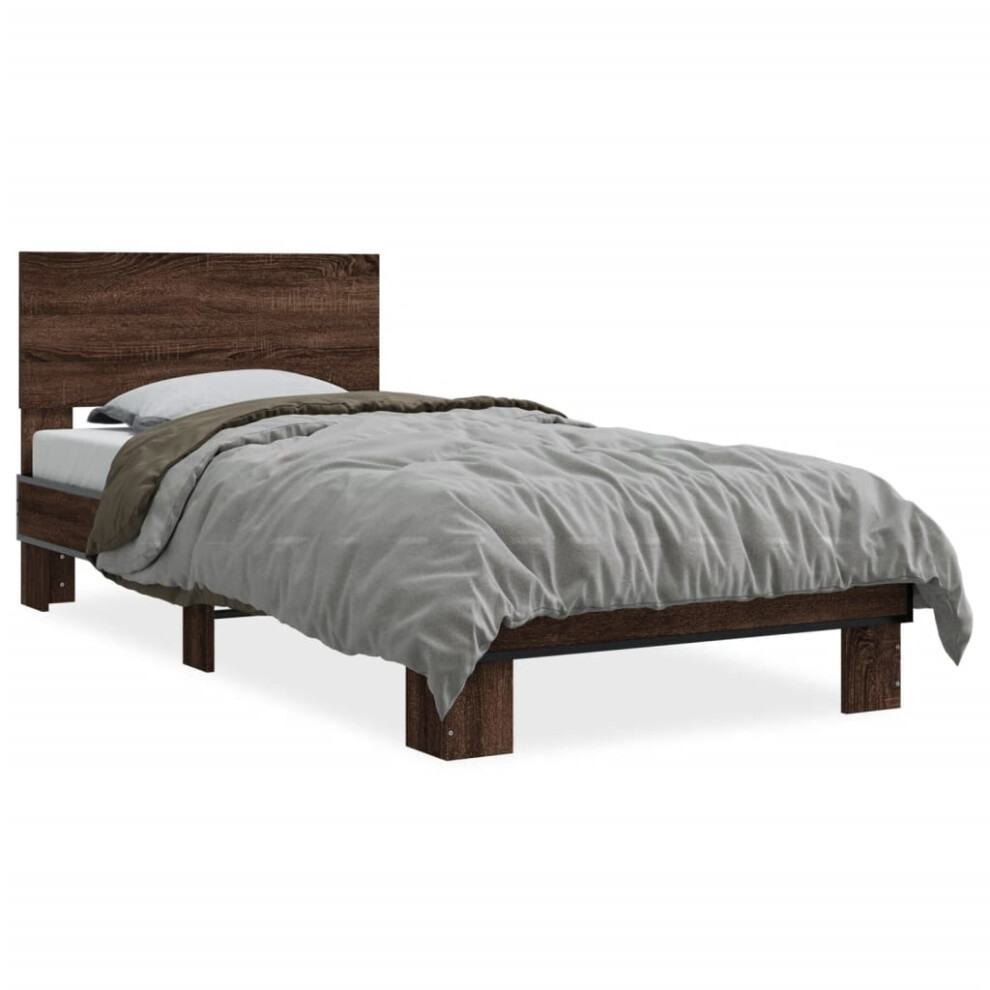 Vidaxl (Brown Oak, 90 X 190 Cm) Bed Frame Home Bed Base Sonoma Oak 90X200 Cm Engineered Wood And Metal