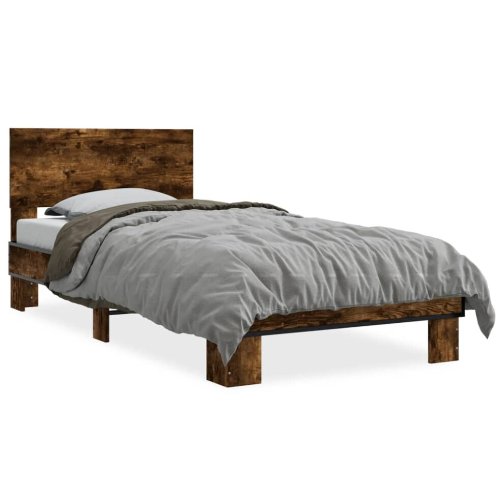 Vidaxl (Smoked Oak, 75 X 190 Cm) Bed Frame Home Bed Base Sonoma Oak 90X200 Cm Engineered Wood And Metal