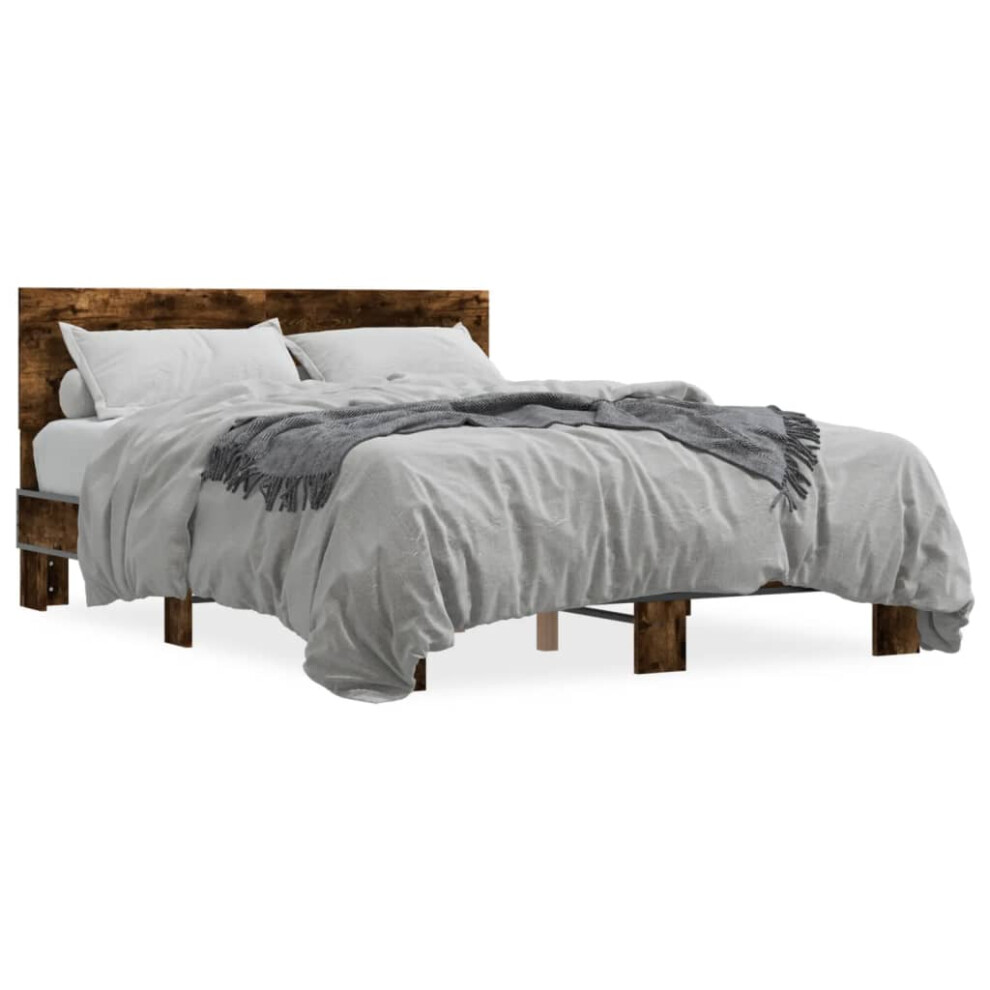 (smoked oak, 120 x 190 cm) vidaXL Bed Frame Home Bed Base Sonoma Oak 90x200 cm Engineered Wood and Metal