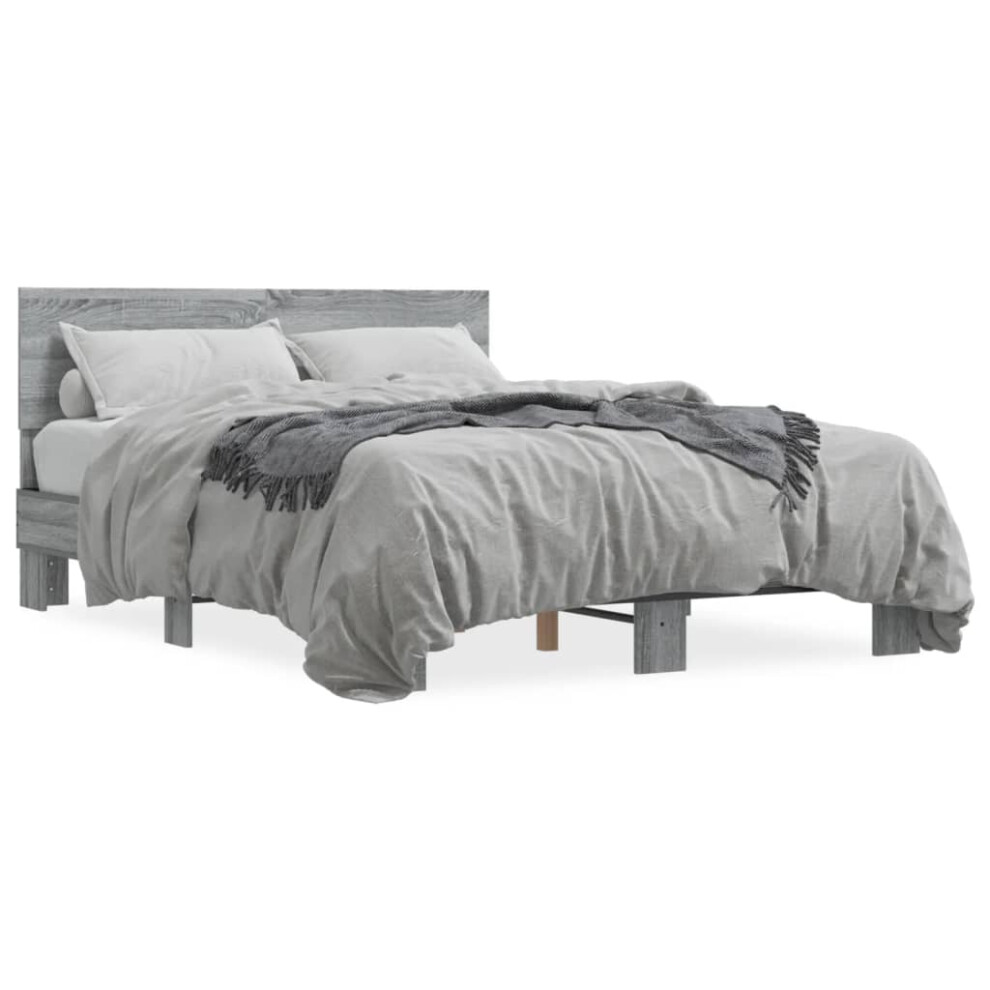 Vidaxl (Grey Sonoma, 135 X 190 Cm) Bed Frame Home Bed Base Sonoma Oak 90X200 Cm Engineered Wood And Metal