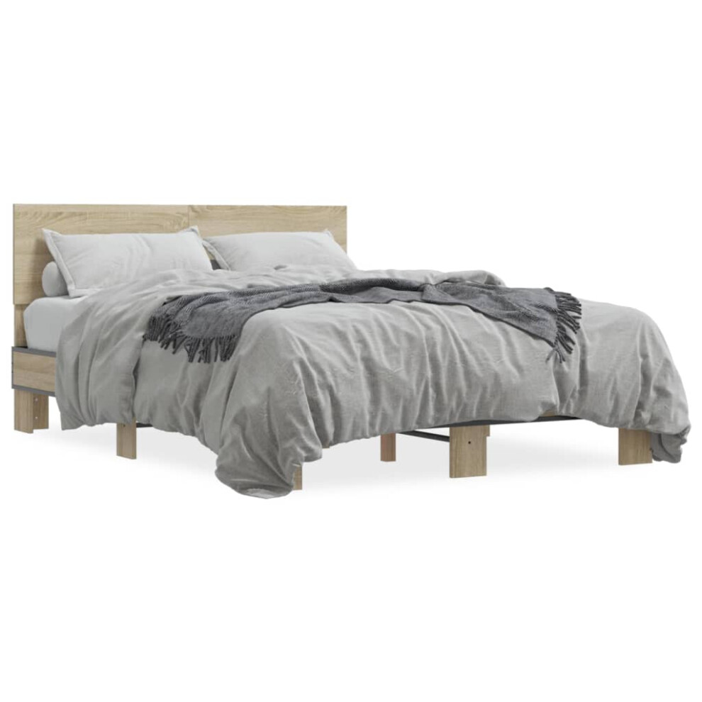 (sonoma oak, 120 X 200 cm) vidaXL Bed Frame Home Bed Base Sonoma Oak 90x200 Cm Engineered Wood And Metal