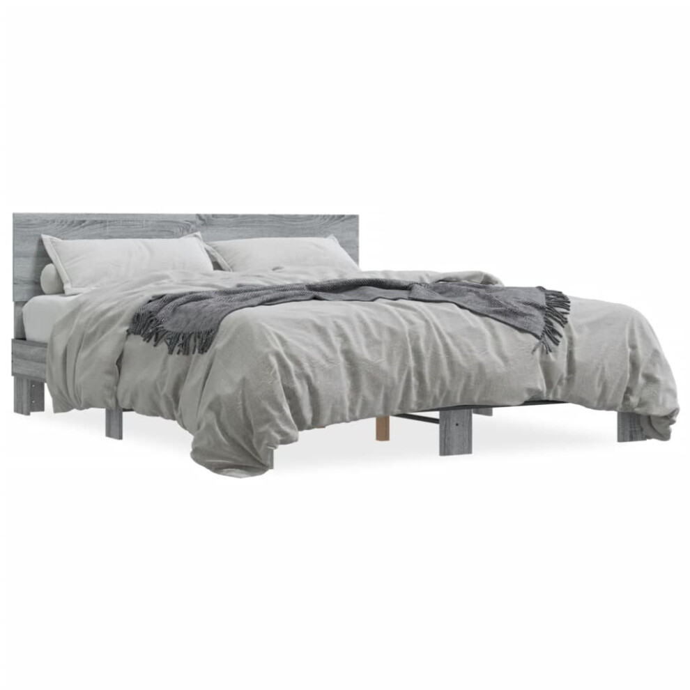 (grey sonoma, 160 x 200 cm) vidaXL Bed Frame Home Bed Base Sonoma Oak 90x200 cm Engineered Wood and Metal