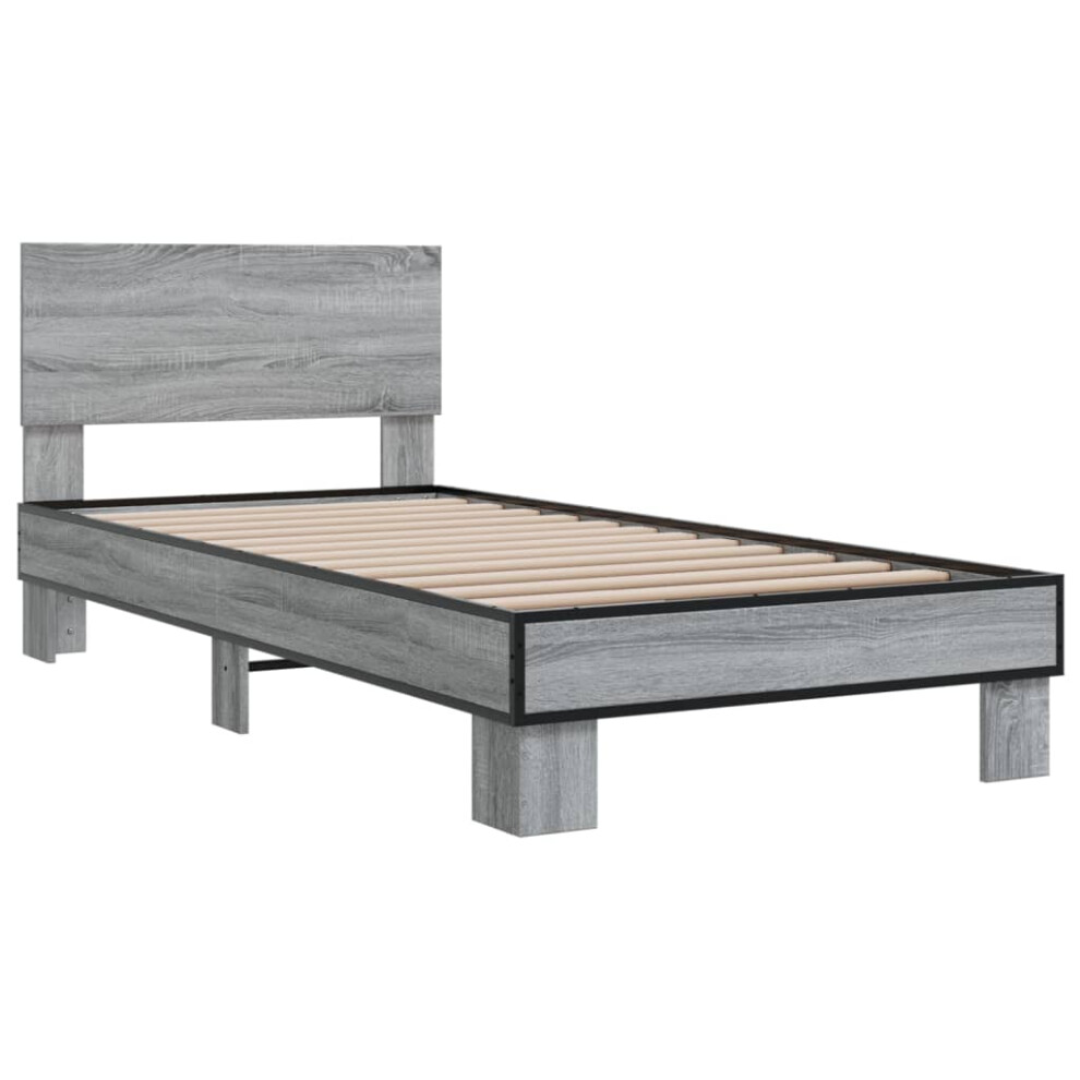 (grey sonoma, 100 x 200 cm) vidaXL Bed Frame Home Bed Base Sonoma Oak 90x200 cm Engineered Wood and Metal