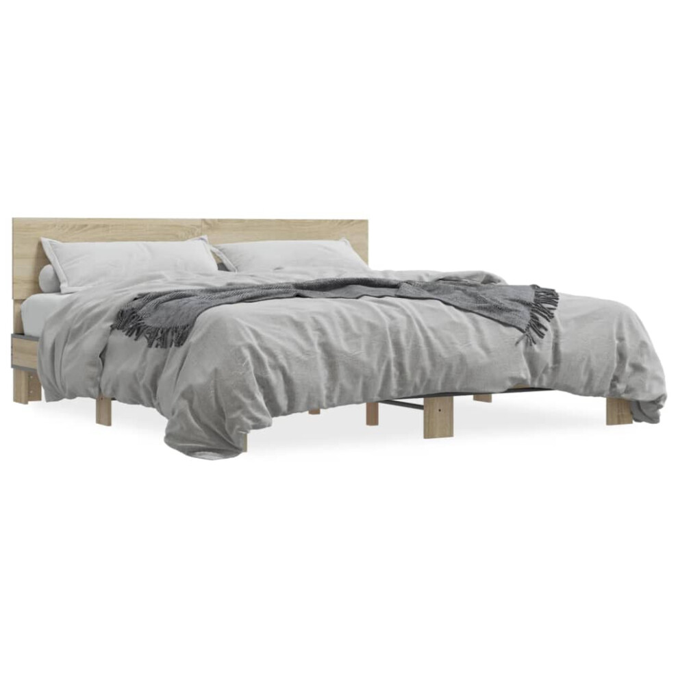 (sonoma oak, 180 x 200 cm) vidaXL Bed Frame Home Bed Base Sonoma Oak 90x200 cm Engineered Wood and Metal