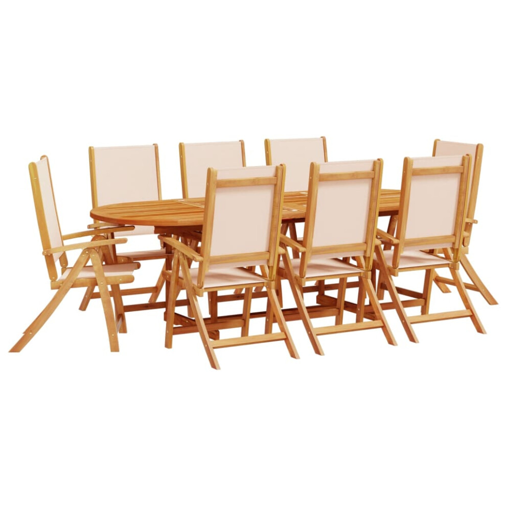 Vidaxl (Cream, 8 Piece/Oval) Garden Dining Set 9 Piece Table & Chair Solid Wood Acacia And Textilene