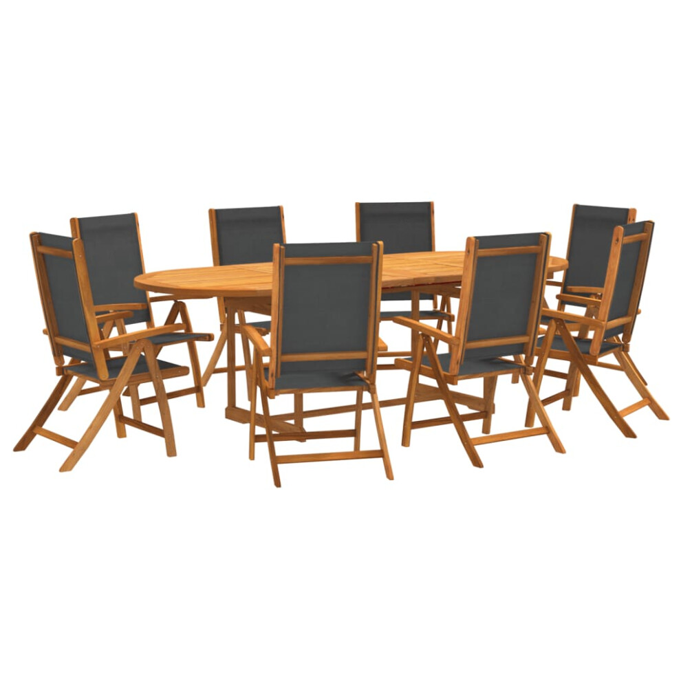 (black, 8 piece/oval) vidaXL Garden Dining Set 9 Piece Table & Chair Solid Wood Acacia and Textilene