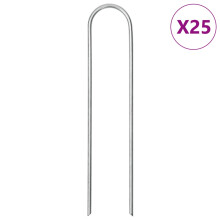 (15 x 3.5 cm (round)/ 25 pcs) vidaXL Ground Pegs U Shape Ground Stake Garden Peg Tent Peg Galvanised steel