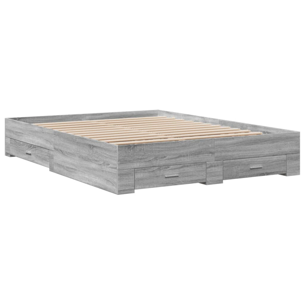 (grey sonoma, 140 x 200 cm) vidaXL Bed Frame with Drawers Bed Base Grey Sonoma 140x200 cm Engineered Wood