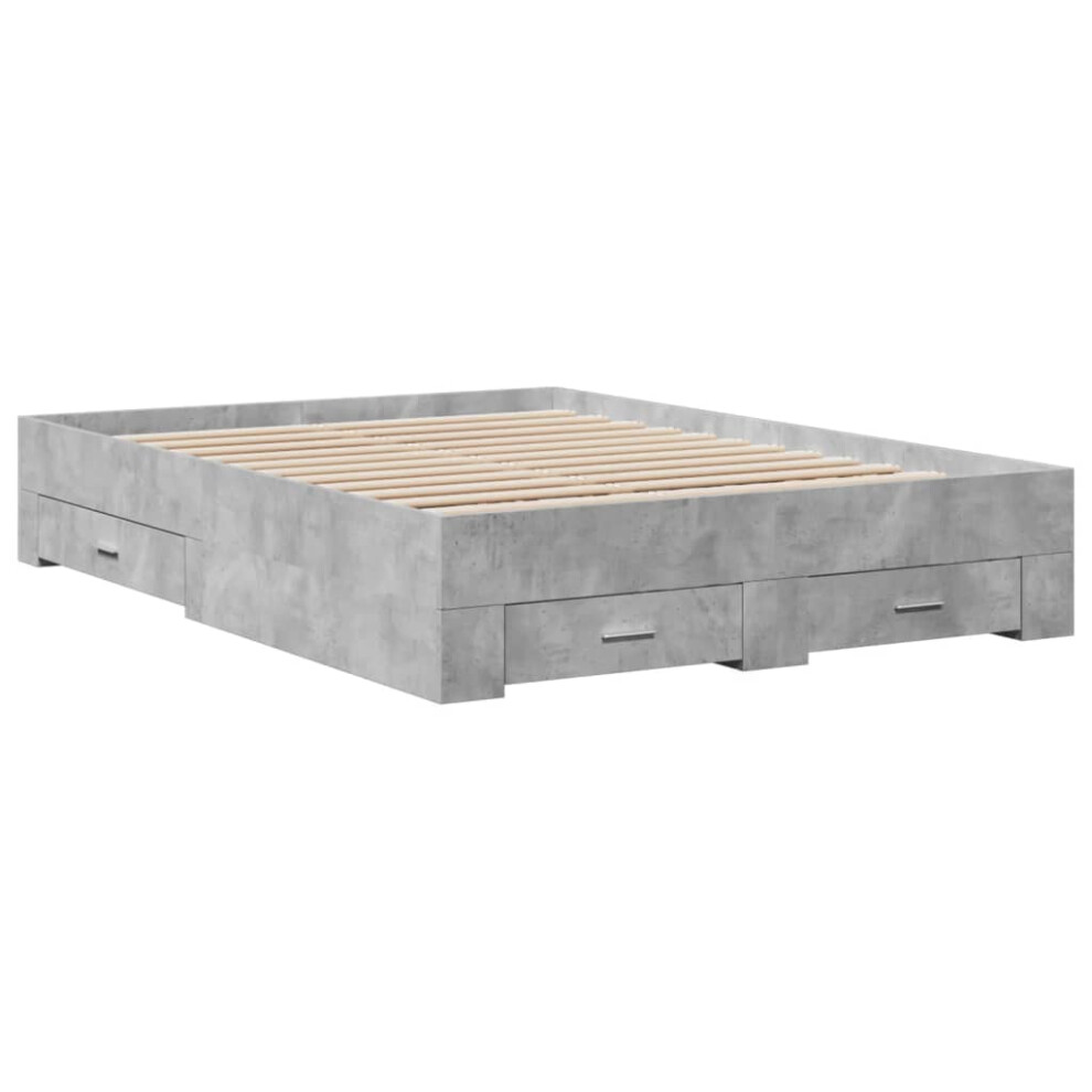 Vidaxl (Concrete Grey, 120 X 200 Cm) Bed Frame With Drawers Bed Base Grey Sonoma 140X200 Cm Engineered Wood