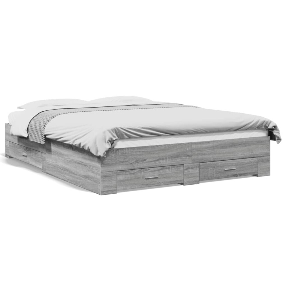 (grey sonoma, 160 x 200 cm) vidaXL Bed Frame with Drawers Bed Base Grey Sonoma 140x200 cm Engineered Wood