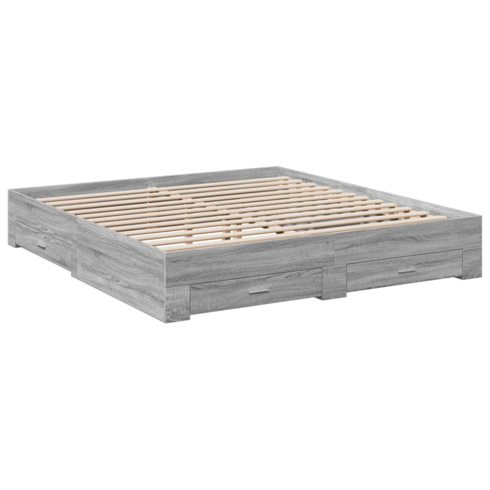 Vidaxl (Grey Sonoma, 200 X 200 Cm) Bed Frame With Drawers Bed Base Grey Sonoma 140X200 Cm Engineered Wood