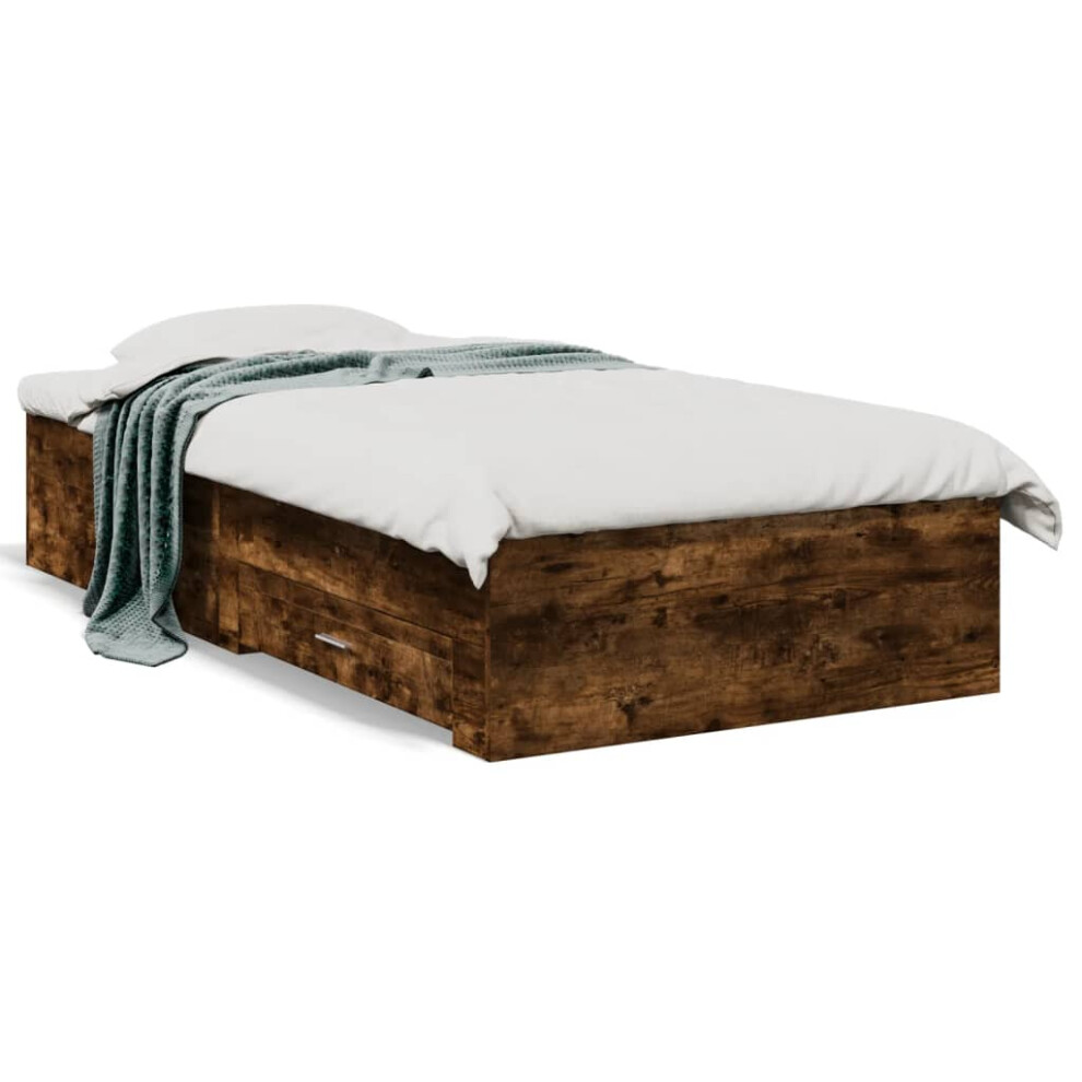 Vidaxl (Smoked Oak, 75 X 190 Cm) Bed Frame With Drawers Bed Base Grey Sonoma 140X200 Cm Engineered Wood