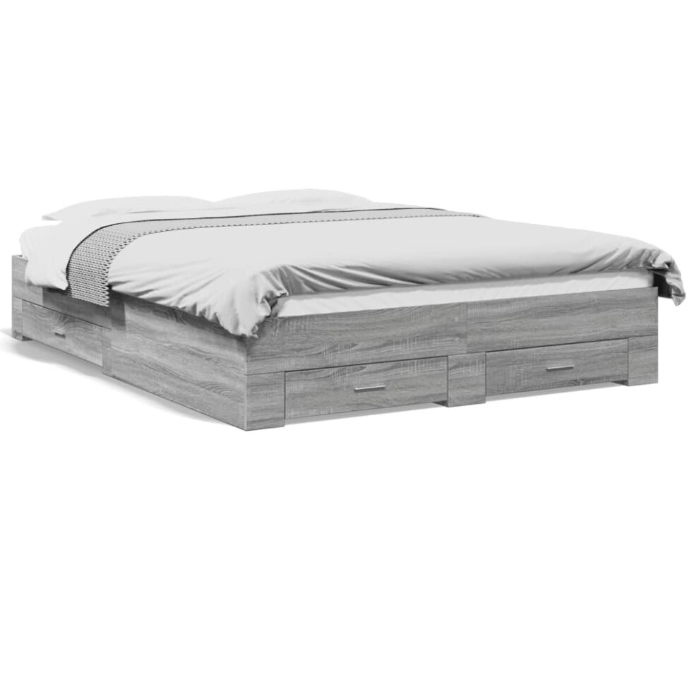 Vidaxl (Grey Sonoma, 150 X 200 Cm) Bed Frame With Drawers Bed Base Grey Sonoma 140X200 Cm Engineered Wood