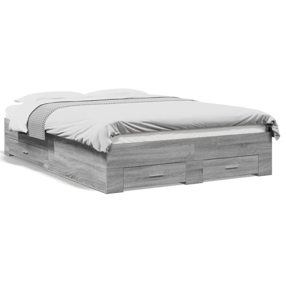 Vidaxl (Grey Sonoma, 135 X 190 Cm) Bed Frame With Drawers Bed Base Grey Sonoma 140X200 Cm Engineered Wood