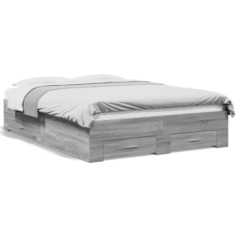 (grey sonoma, 120 x 200 cm) vidaXL Bed Frame with Drawers Bed Base Grey Sonoma 140x200 cm Engineered Wood