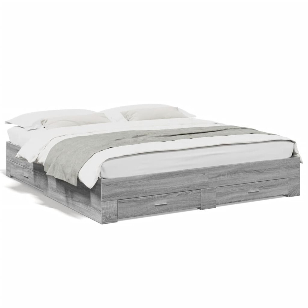 (grey sonoma, 180 x 200 cm) vidaXL Bed Frame with Drawers Bed Base Grey Sonoma 140x200 cm Engineered Wood