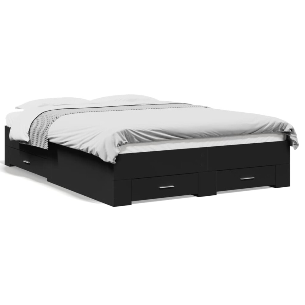 (black, 135 x 190 cm) vidaXL Bed Frame with Drawers Bed Base Grey Sonoma 140x200 cm Engineered Wood