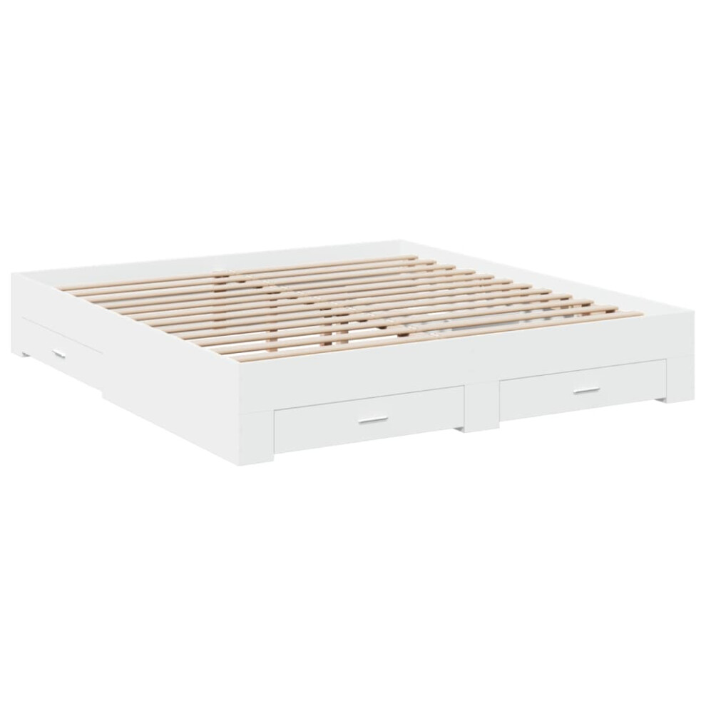 Vidaxl (White, 200 X 200 Cm) Bed Frame With Drawers Bed Base Grey Sonoma 140X200 Cm Engineered Wood