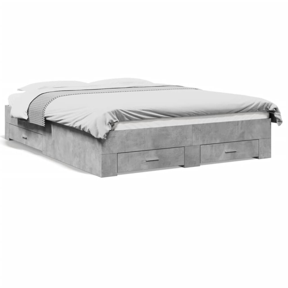 (concrete grey, 150 x 200 cm) vidaXL Bed Frame with Drawers Bed Base Grey Sonoma 140x200 cm Engineered Wood