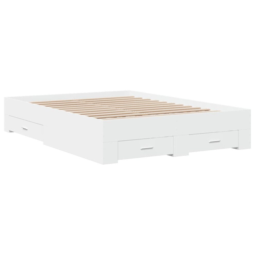 Vidaxl (White, 135 X 190 Cm) Bed Frame With Drawers Bed Base Grey Sonoma 140X200 Cm Engineered Wood