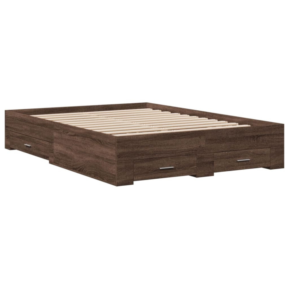 Vidaxl (Brown Oak, 120 X 200 Cm) Bed Frame With Drawers Bed Base Grey Sonoma 140X200 Cm Engineered Wood
