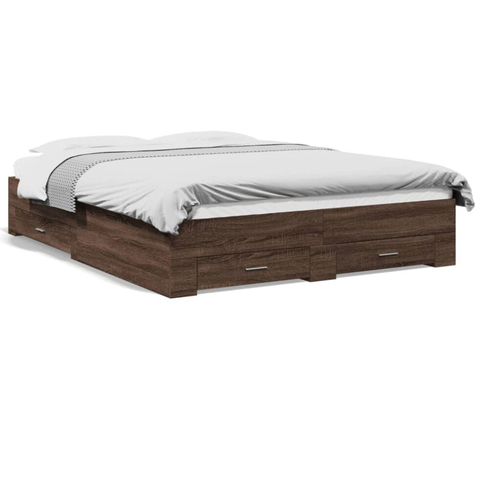 Vidaxl (Brown Oak, 150 X 200 Cm) Bed Frame With Drawers Bed Base Grey Sonoma 140X200 Cm Engineered Wood