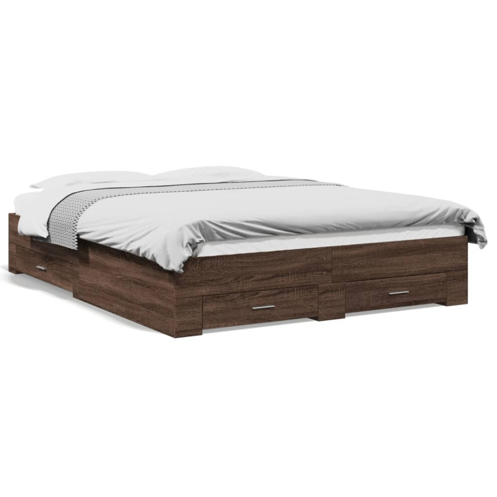 (brown oak, 160 x 200 cm) vidaXL Bed Frame with Drawers Bed Base Grey Sonoma 140x200 cm Engineered Wood