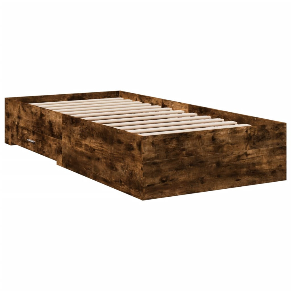 Vidaxl (Smoked Oak, 90 X 200 Cm) Bed Frame With Drawers Bed Base Grey Sonoma 140X200 Cm Engineered Wood