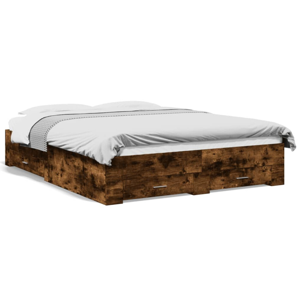 Vidaxl (Smoked Oak, 160 X 200 Cm) Bed Frame With Drawers Bed Base Grey Sonoma 140X200 Cm Engineered Wood