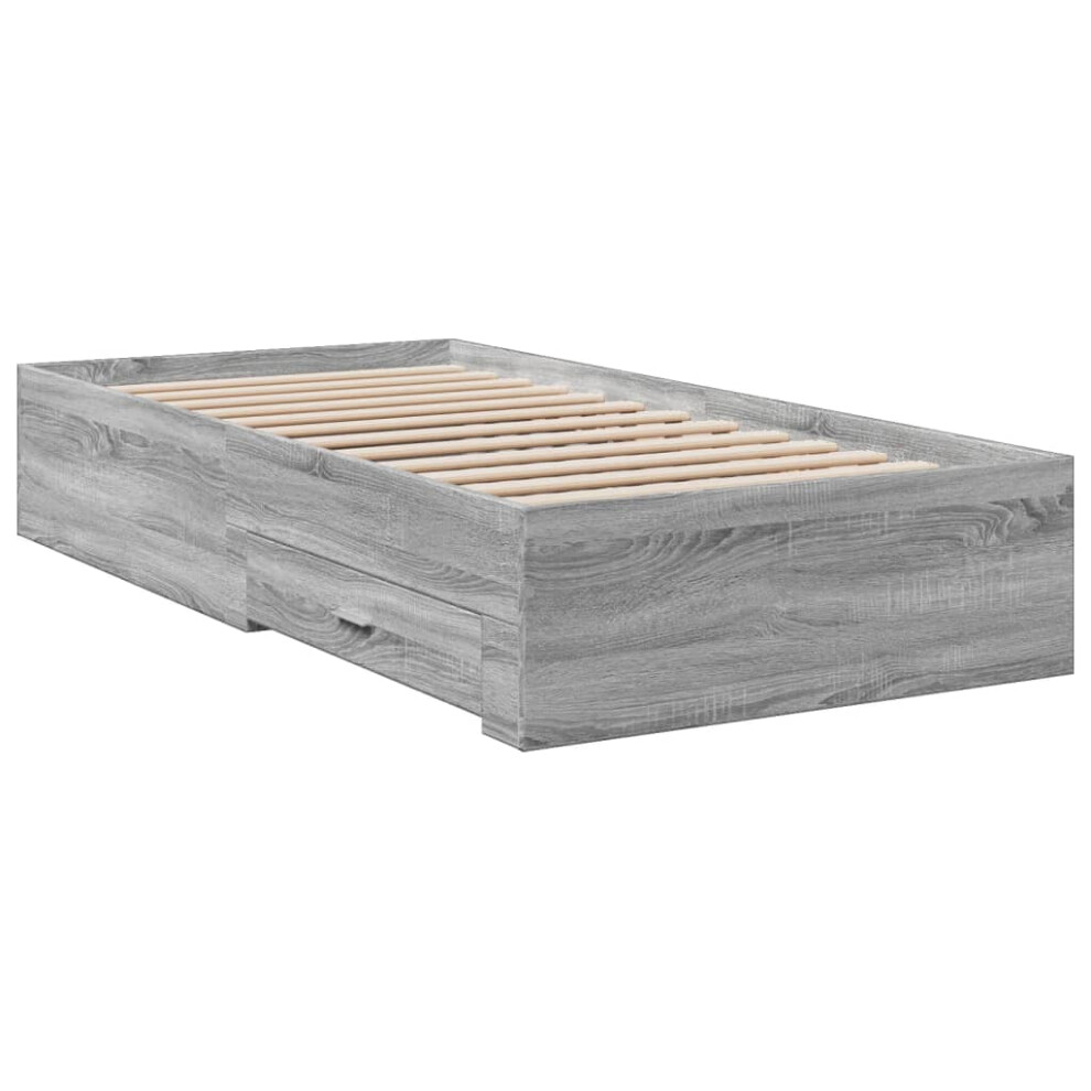 (grey sonoma, 75 x 190 cm) vidaXL Bed Frame with Drawers Bed Base Grey Sonoma 140x200 cm Engineered Wood