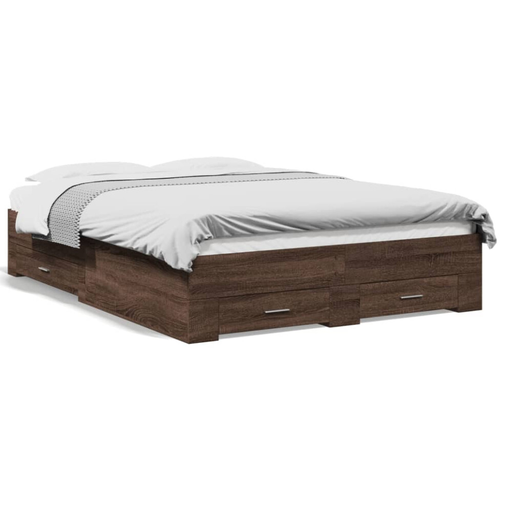 (brown oak, 120 x 190 cm) vidaXL Bed Frame with Drawers Bed Base Grey Sonoma 140x200 cm Engineered Wood